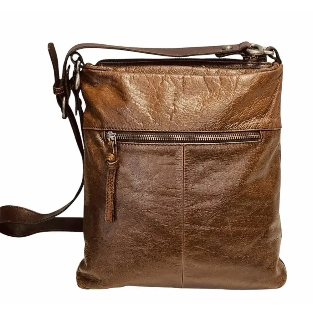 Vintage Distressed Leather Shoulder Bag Crossbody Brown Boho Messenger
